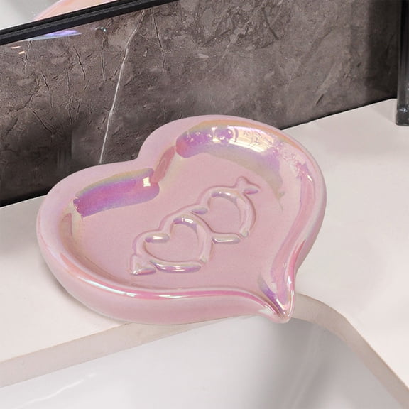 Valentine's Day Heart Shaped Ceramic Household Soap Box Cute And Waterfree Drains Countertop Storage Soap Box Soap(Pink)