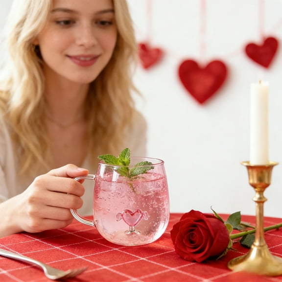 Valentine's Day Heart-Shaped Cute Mug - Adorable Love-Themed Coffee Cup, Romantic Gift for Couples, Perfect for Morning Coffee & Afternoon Tea (Pink)