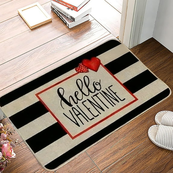 Valentine's Day Heart Shaped Doormat, Non-Slip Welcome Mat for Front Door and Bathroom Rug, Soft Polyester Home Decor, 23.6x15.7 Inch, Multicolor