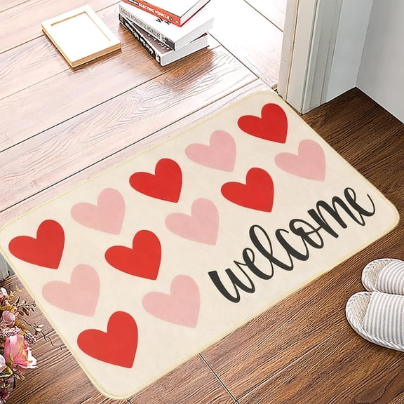 Valentine’s Day Heart-Shaped Entrance Mat Romantic Welcome Doormat Non-Slip Rug Suitable for Bathroom Home Front Door Entryway Foyer Decor Romantic Holiday Accent for Couples, C, 1pc