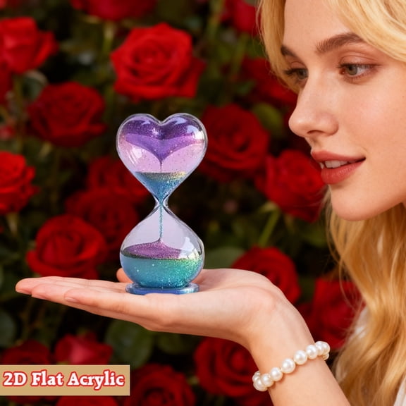Valentine's Day Heart-Shaped Glitter Hourglass, 2D Rotatable Tabletop Ornament, Romantic Sand Timer Decor & Gift for Lover