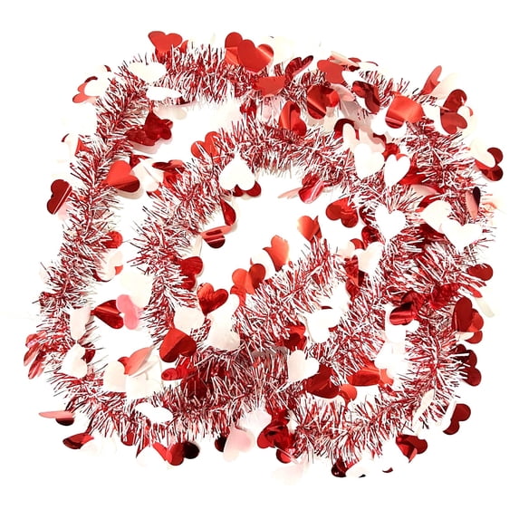 Valentine's Day Heart Shaped Metallic Streamer, 2 Meters Bendable Twisted Ceiling Decoration, Reusable Party Hanging Decor, Versatile for Walls Doors Fireplaces Tree Decor, Red Celebration Supplies