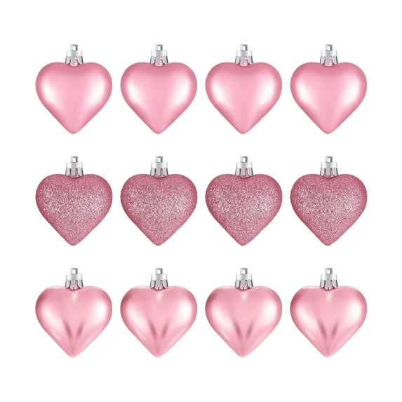 Valentine's Day Heart Shaped Ornaments, Romantic Heart Hanging Tree Decorations, for Home Valentine Tree Wedding Party (Pink, 12pcs)