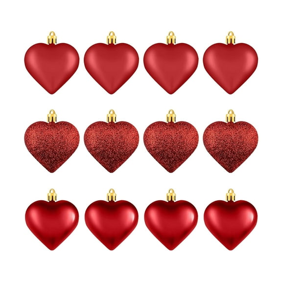 Valentine's Day Heart Shaped Ornaments, Romantic Heart Hanging Tree Decorations, for Home Valentine Tree Wedding Party (Red, 12pcs)