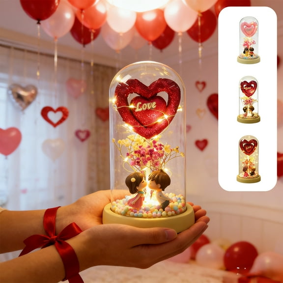 Valentine’s Day Heart-Shaped Preserved Flower Night Light - Lasting Decorative Table Lamp for Restaurant Bedroom Bar Coffee Shop, Romantic Ambient Lighting Gift for Women & Couples, 8.66*4.33in, B