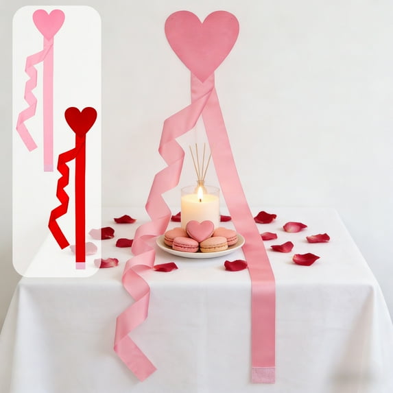 Valentine's Day Heart Shaped Ribbon, Pink Long Strip Woven Ribbon Decoration Featuring Festive Design for Party Decor, Gift Wrapping and Craft Projects, Reusable and Elegant Trim Blahzhy