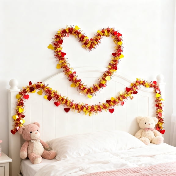 Valentine's Day Heart Shaped Ribbon Streamers, Party Wedding Confetti Decorations, Sparkling Garland for Wall Tree Gift Wrapping and Ambiance