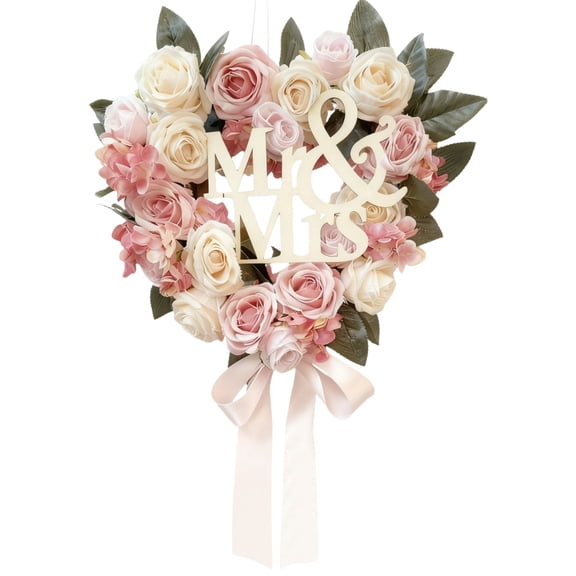 Valentine's Day Heart Shaped Rose Wreath - Artificial White Rose Love Garland for Wedding Party Decorations, Flower Wreath Rose Garland (Heart-Shaped, 16 inch)