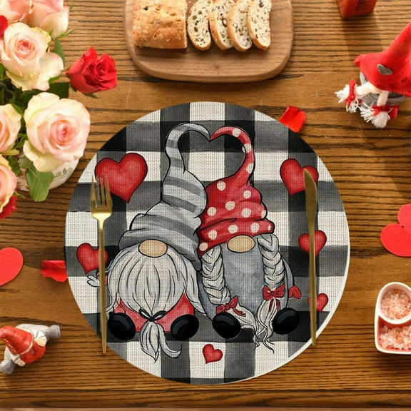 Valentine's Day Heart Shaped Round Pmat Set for Anniversary Wedding Romantic Dining Table Decor Heat Resistant Linen Pmats for Restaurant Home Party Celebration Cute Couples Gift