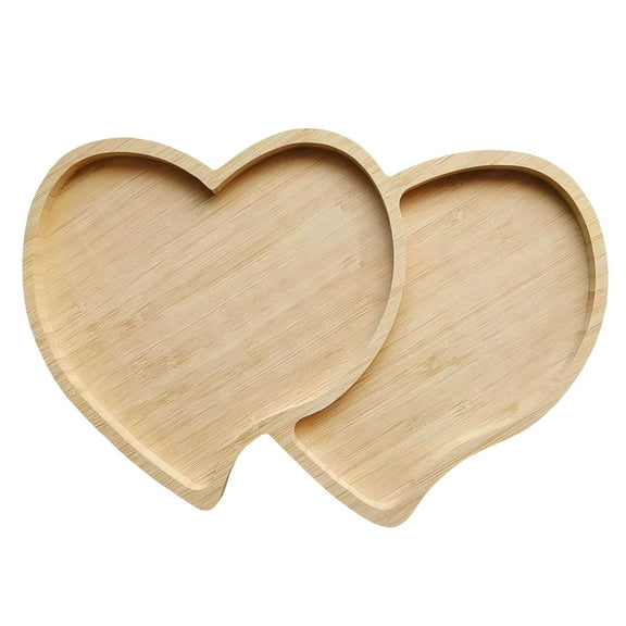 YaoZQ Double Heart Bamboo Serving Tray Romantic Valentine Snack Plate Wood Candy Nut Holder for Wedding Anniversary Date Night Decor 11 inch