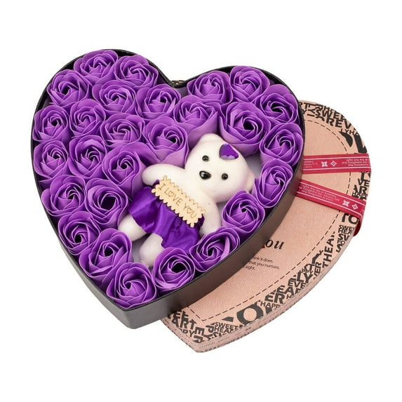 Valentine's Day Heart-Shaped Soap Flower Gift Box, Preserved Rose Arrangement with Teddy Bear for Romantic Decor & Valentine's Gifts for Hers