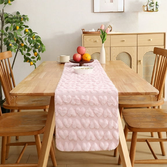 Valentine's Day Heart Shaped Table Runner, 13x36 Inch Pink Nylon Spandex Decorative Flag for Dining Table, Coffee Table, TV Cabinet & Holiday Decor Pink