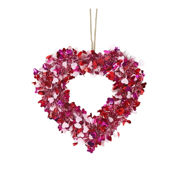 Valentine's Day Heart Shaped Wreath DIY Pendant Festival Celebration Romantic Home Living Room Mantle Decor 14x12 Inch Multicolor