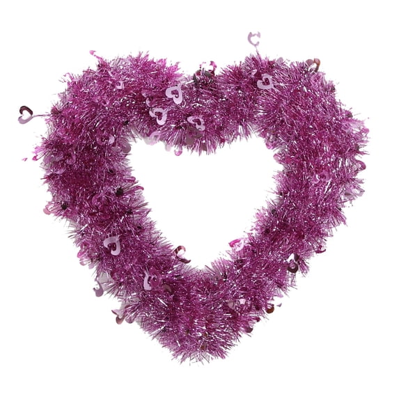 Valentine's Day Heart Shaped Wreath For Front Door Purple Sequin Hanging Garland Valentine Decor For Wedding Anniversary(Without Light-11.8x11.8In)