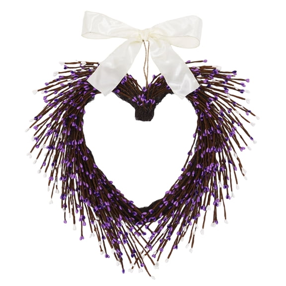 Valentine's Day Heart Shaped Wreaths, Spring Home Decorations Pendants, 17.7 inch, Purple and White