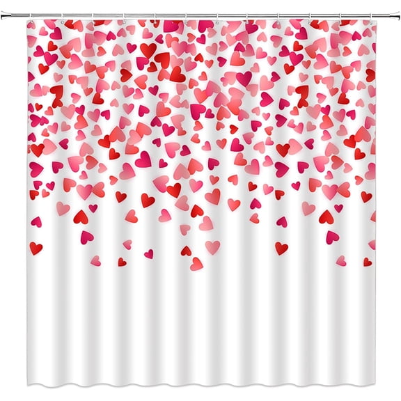 Valentine''s Day Heart Shower Curtain Red Pink Fallen Heart Romantic Love Sign Sweet Lover Couple Wedding Marriage 70" WX70 H Bathroom Fabric Curtain with Hooks