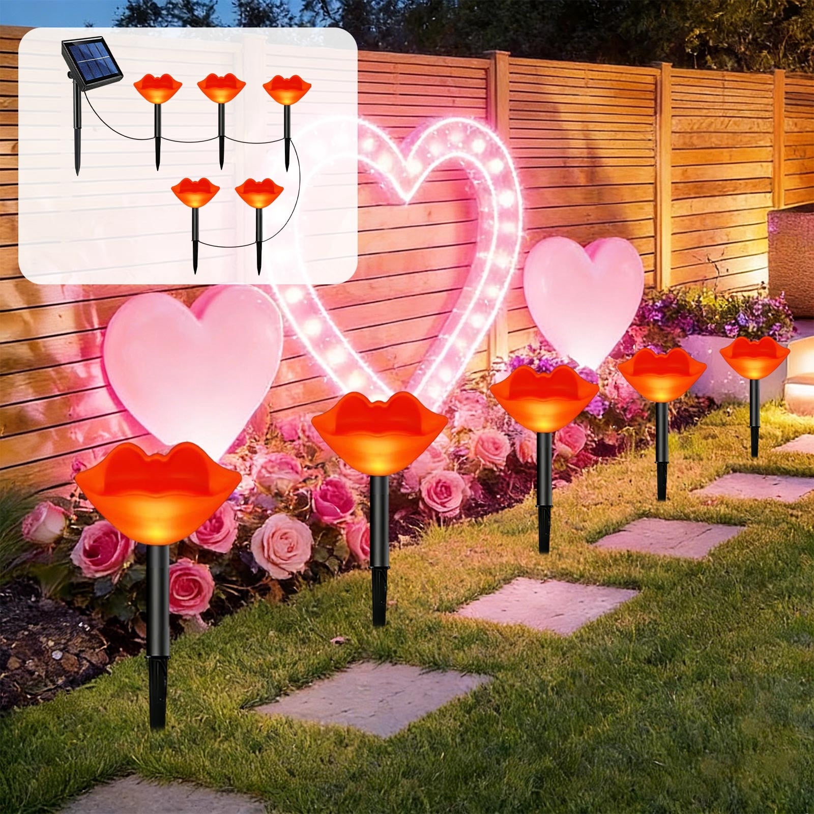 Solar Lighting Set Valentine's Day Heart Solar Lights Set of 5, Outdoor Waterproof ...