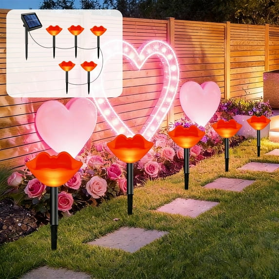 Valentine's Day Heart Solar Lights Set of 5, Outdoor Waterproof Valentine's Day Solar Garden Stake Lights, LED Lights Wedding Decorations for Yard Porch