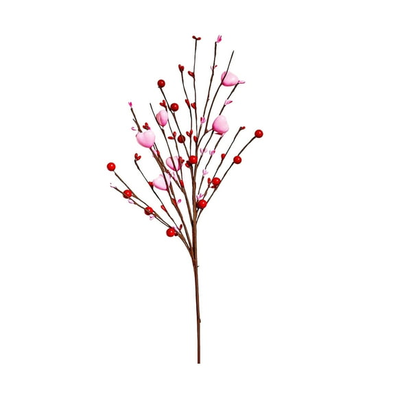 Valentine's Day Heart Sprigs | Red Plastic Decorative Berry Branches for Home Decor | 1 Piece Floral Arrangement