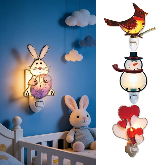 Valentine's Day Heart Stained Glass Night Light - Plug-In Wall Lamp for Spring Home Decor, Festive Ambient Lighting, Perfect Year of The Horse & Easter Aesthetic Decorations Necessity, A