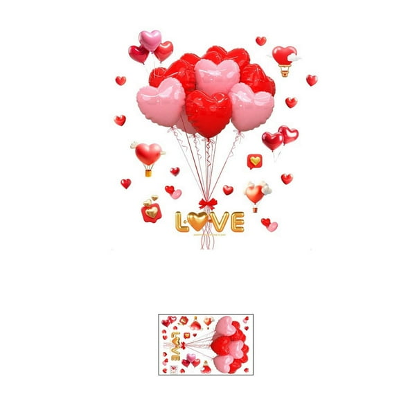 Valentine's Day Heart Stickers 2-Pack Red Static Cling Decals, No Glue Window Decals, Removable Wall Decor, Holiday Static Cling Stickers for Home Office Glass Surfaces