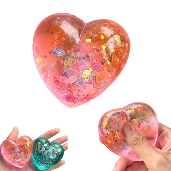 Valentine’s Day Heart Stress Toys, Heart-Shaped Squeeze Sensory Toys, Glitter Heart-Shaped Stress Balls, Soft Slow Rising Love Shape Stress Toys, Idea for Party Gifts(Pink)