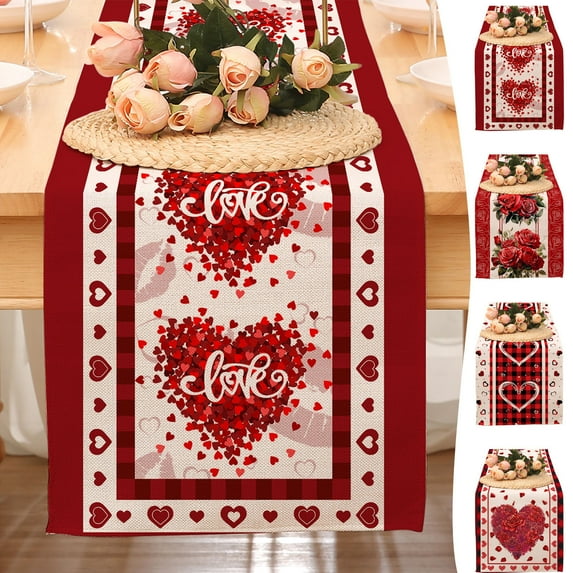 Valentine's Day Heart Table Runner 12.99x72.04 inch Kitchen Dining Table Decoration Washable Linen Table Cloth For Indoor Home Party Valentine's Day