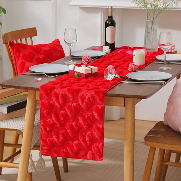 Valentine's Day Heart Table Runner Decorative Table Scarf for Dining Table Coffee Table TV Cabinet Holiday Home Decor Fabric Placemat(Red)