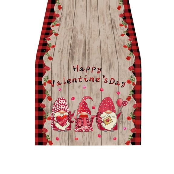 Valentine's Day Heart Table Runner Red Rose Print Tablecloth Linen Fabric for Restaurant Dining Table Holiday Decorations