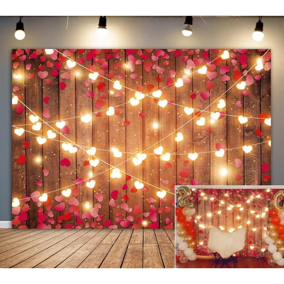 Valentine’s Day Heart Tapestry Wall Hanging, Romantic Rustic Wood Love Design Decorative Tapestry for Home and Party Decor