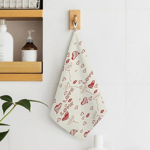 Valentine's Day Heart Towels for Bathroom, Kitchen, Gym, Towels, Soft, Highly Absorbent, Hanging Towel with Hanging Eyelet