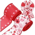 thumbnail image 1 of Valentine's Day Heart Wired Edge Ribbon Watercolor Floral Craft Ribbon Red Flower Fabric Ribbon for Wreath Bow DIY Wrapping Party Decor, 2 Rolls, 20 Yard, 1 of 4