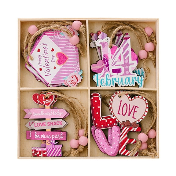 Valentine's Day Heart Wooden Hanging for Home Wall Window Atmosphere Decoration Four Grid Display Prop Valentine's Day Decorations