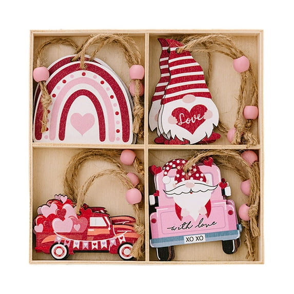 Valentine's Day Heart Wooden Hanging for Home Wall Window Atmosphere Decoration Four Grid Display Prop Valentine's Day Decorations
