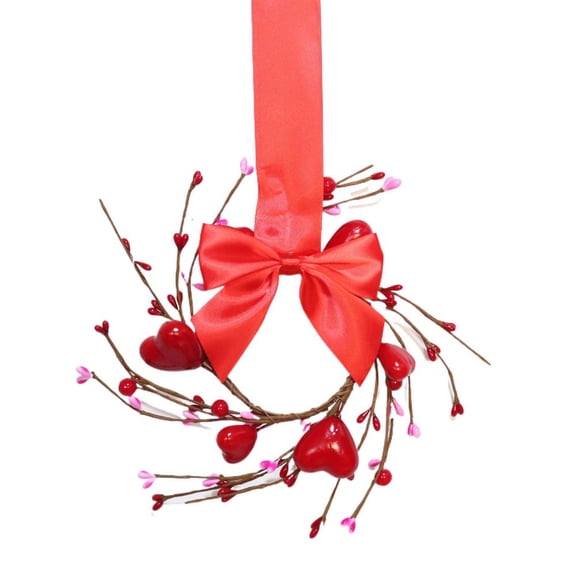 Valentine's Day Heart Wreath,Artificial Red Berries Heart Wreath,Kitchen Cabinet Wreaths Hanging Valentines Day Wreaths for Front Door Window Wedding Birthday Home Decoration