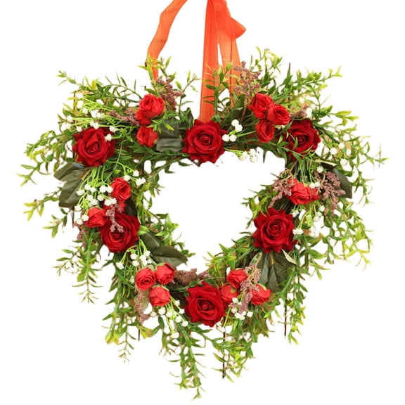 Valentine's Day Heart Wreath with Artificial Roses, Indoor Outdoor Decoration for Door, Wall, And Cabinet, Spring Easter Christmas Wedding Garland Decor