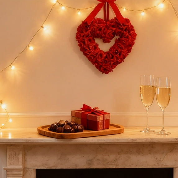 Valentine's Day Heart Wreath Decoration, Valentine's Day Room Decorations, Valentine's Day Rose Wreath Hanging Decor, Heart Door Decorations Outdoor Wreaths