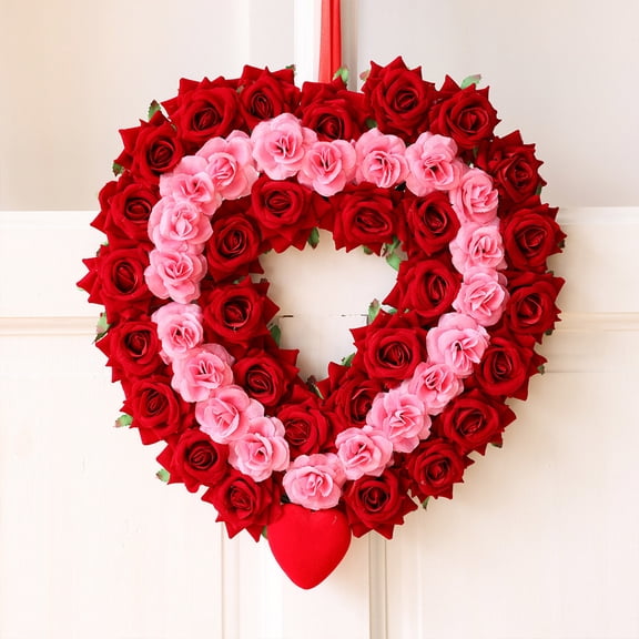 Valentine's Day Heart Wreath, Floral Double Layer Hollow Decoration, 13.8 X 14.6 in, Plastic, for Doors, Walls, Windows, 1 Pc, Multicolor, by Ihhxbs