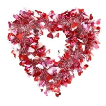 Valentine's Day Heart Wreath, Pink and Red Tinsel with Heart Decorations, 15.75 x 14.57 Inches, Door Decor for Wedding Engagement Birthday Dinner Decoration - Artificial Christmas Wreath D