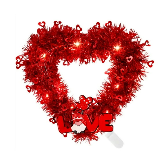 Glowing Ornaments Led Decoration Wreath Red Heart Shaped Garland Valentine Day WHITE LIGHT