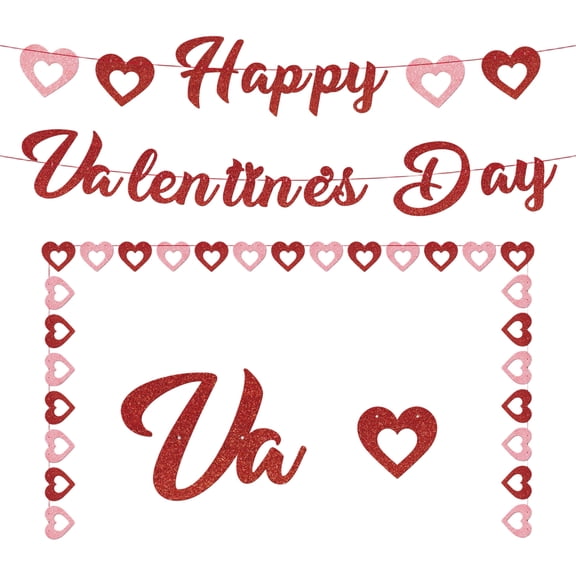Valentine's Day Heart-shaped Banner Party Decorations, Garland Banners for Proposal Wedding Anniversary, Romantic Love Theme Party Supplies,A