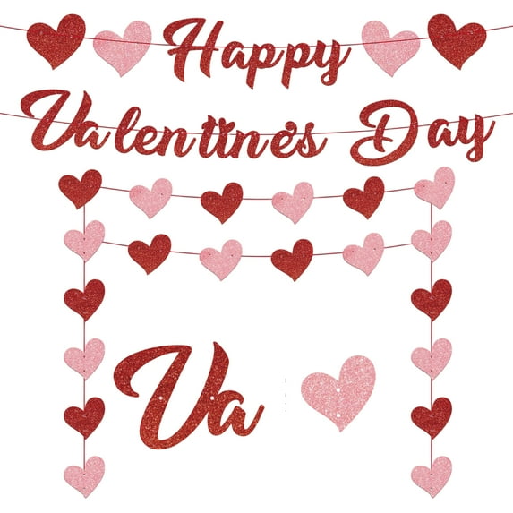 Valentine's Day Heart-shaped Banner Party Decorations, Garland Banners for Proposal Wedding Anniversary, Romantic Love Theme Party Supplies,D