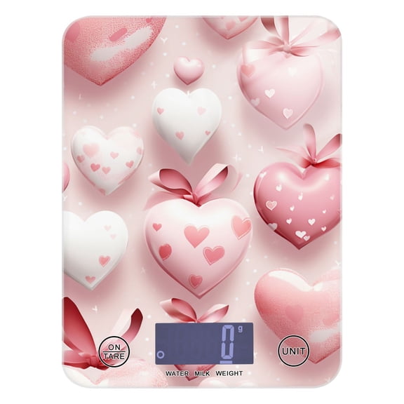 Valentine's Day Hearts Balloons Food Scale Digital Kitchen Scale Waterproof Tempered Glass Tare Function 11 lb for Baking Cooking Meal Prep