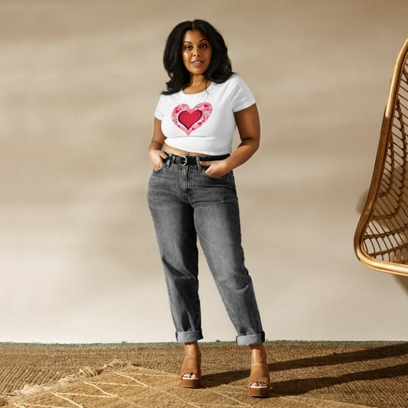 Valentine's Day Hearts Gift Women’s Crop Tee (White, M/L)