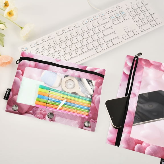 Valentine's Day Hearts Gifts 2 Pack Pencil Pouches Zipper Pencil Case 3 Ring Pencil Pouch Cosmetic Bag