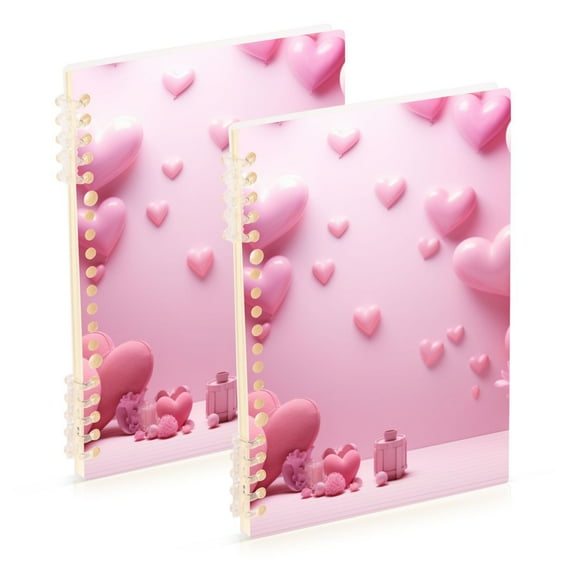 Valentine's Day Hearts Gifts Ring Binder Notebook Journey Note Diary College Ruled Spiral Notebook Study Loose Leaf Paper A5 60 Pages