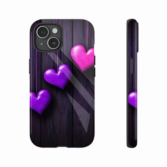 Valentine's Day Hearts Phone Case For Couples Lovers Compatible with iPhone 11/12/13/14/15/16 (Pro Max/Plus) Stylish Wooden Texture Design