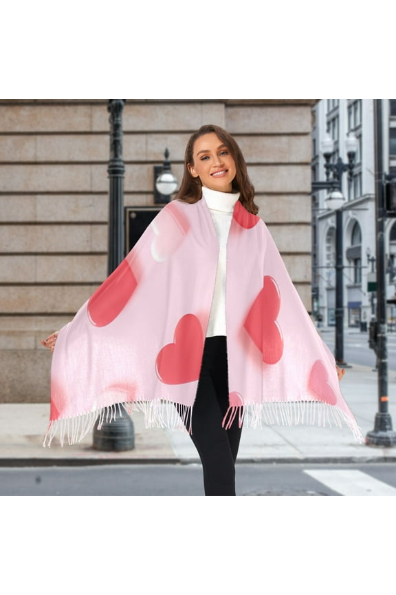 Valentine's Day Hearts Winter Scarf for Women Fashion Warm Long Soft Blanket Scarves Gifts
