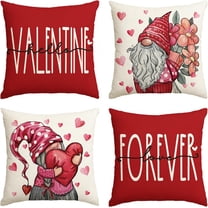 Valentine''s Day Hello Valentine Love Forever Gnome Throw Pillow Covers, 18 x 18 Inch Holiday Anniversary Wedding Cushion Case Decoration for Sofa Couch Set of 4