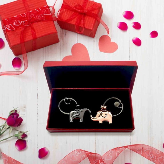 Valentine's Day Hit Couple Elephant Stainless Steel Keychain 2pcs Pair Set Romantic Companion Keyring Couple Exclusive Heartwarming Small Gift